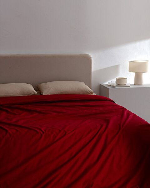 Manon eenpersoons 100% katoenen Ranforce effen dekbedovertrek - rood - 1