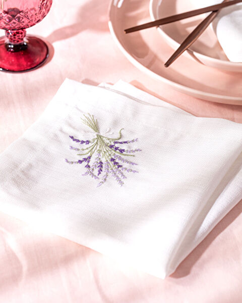 Serviette 2 pièces La Lavande - Blanc/Lilas - 1