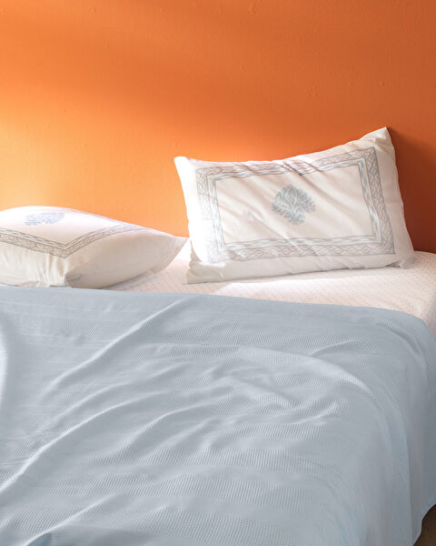 Mathilda dubbele 100% katoen gekaard effen piqué set - blauw - 1