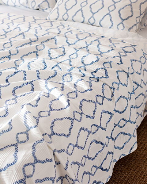 Belda Double 100% Cotton Carded Printed Pique Set - Navy Blue - 1