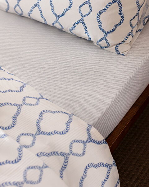 Belda Double 100% Cotton Carded Printed Pique Set - Navy Blue - 2