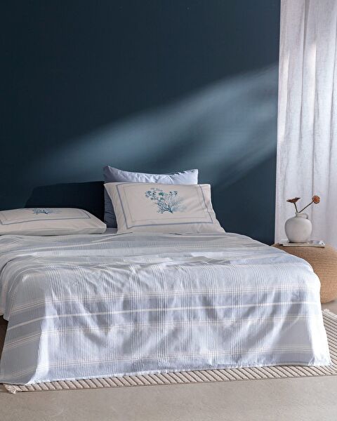 Edgard katoenen dubbele Ecocell bedrukte piquéset - blauw - 0