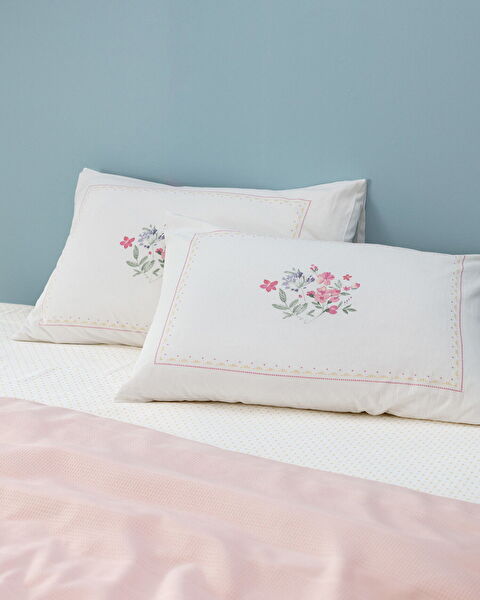 Mathilda Double Cotton Ecocell Plain Duvet Cover Set - Powder - 2