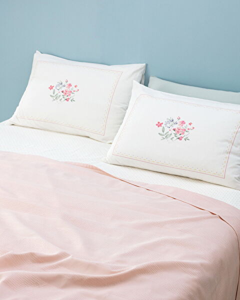Mathilda Double Cotton Ecocell Plain Duvet Cover Set - Powder - 1