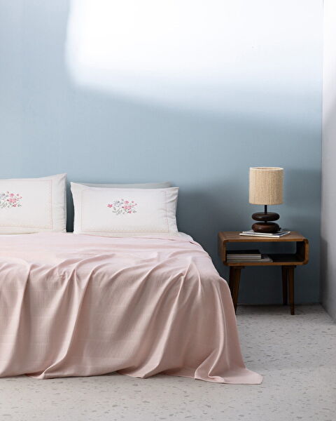 Mathilda Double Cotton Ecocell Plain Duvet Cover Set - Powder - 0