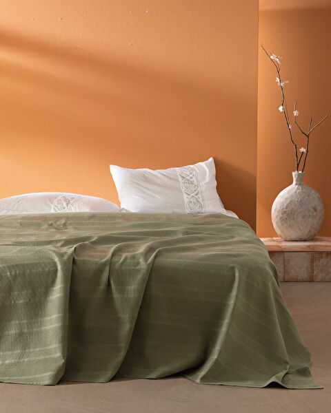 Mathilda Double Cotton Ecocell Plain Duvet Cover Set - Khaki - 0