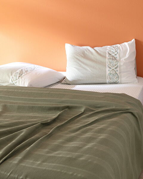 Mathilda Double Cotton Ecocell Plain Duvet Cover Set - Khaki - 1