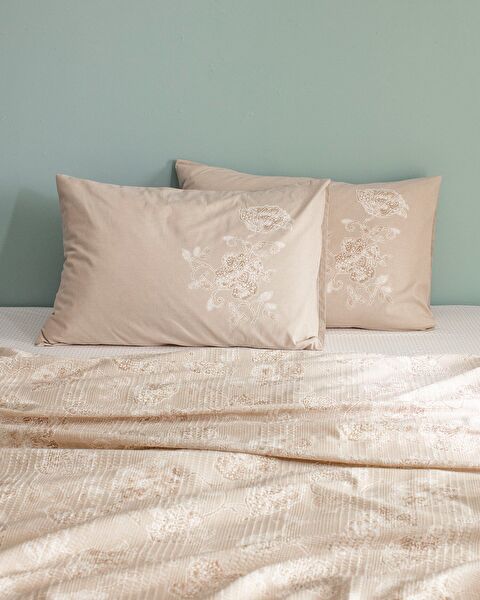 Berne King Size Cotton Ecocell Printed Pique Set - Beige - 2