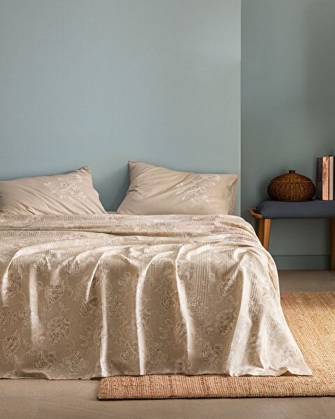 Berne King Size Cotton Ecocell Printed Pique Set - Beige - 0