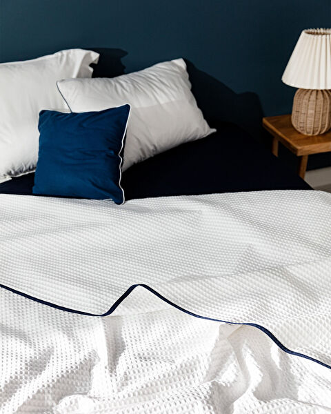 Dimanche Single Seersucker Pike - Yacht Collection - White/Navy Blue - 1