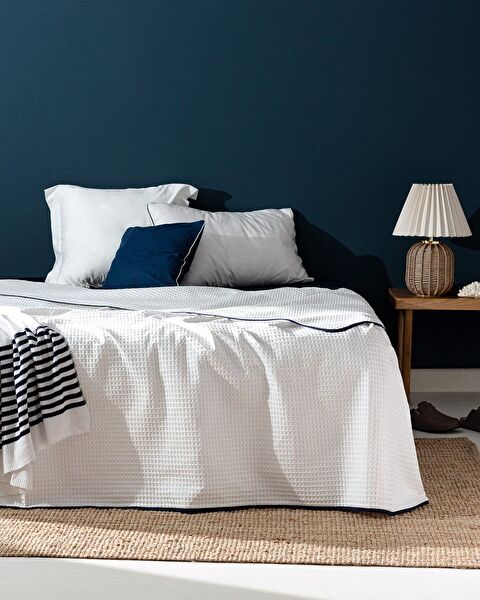 Dimanche Single Seersucker Pike - Yacht Collection - White/Navy Blue - 0