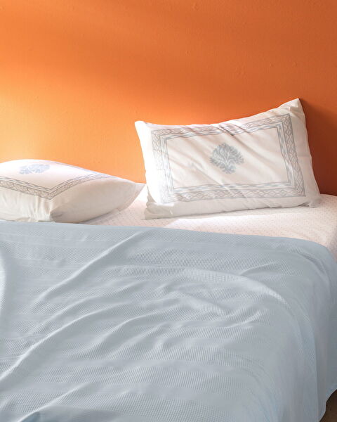 Mathilda Tek Kişilik %100 Pamuk Karde Düz Pike Takımı - Mavi - 1