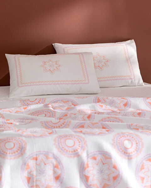 Orva Single 100% Cotton Carded Printed Pique Set - Orange - 2