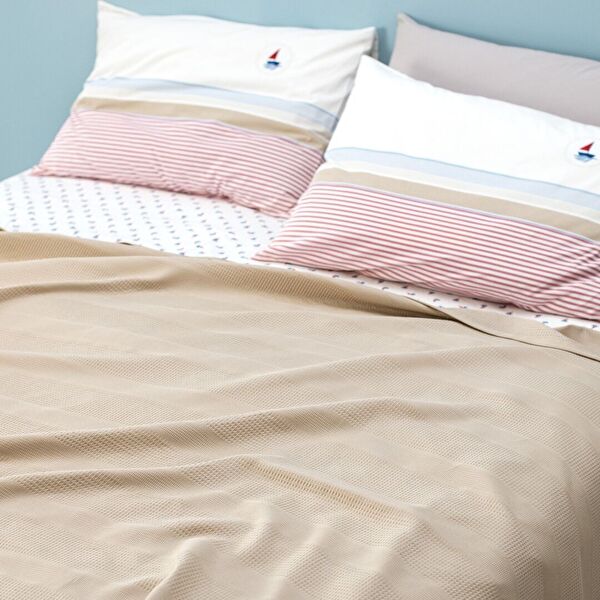 Mathilda Tek Kişilik Pamuklu Ecocell Düz Pike Takımı - Bej - 1