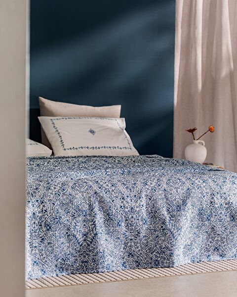 Jendi Single Cotton Ecocell Printed Pique Set - Dark Blue - 1