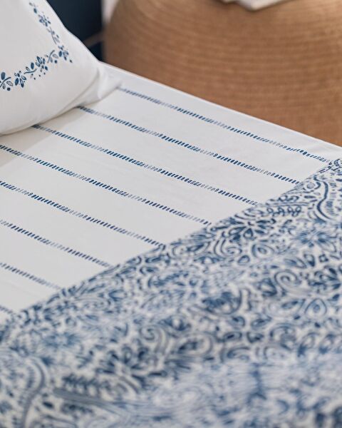 Jendi Single Cotton Ecocell Printed Pique Set - Dark Blue - 4