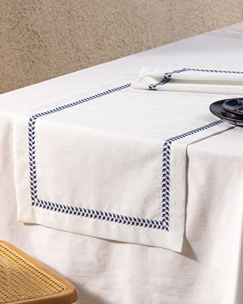 Tapis de Passage Moselle - Blanc/Bleu Marine - 0