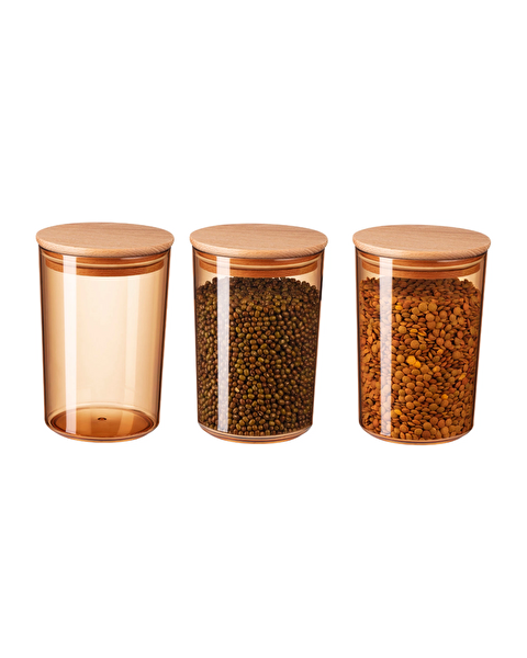 Yuviera 900ml Ahşap Kapaklı Saklama Kabı 3'lü - 4