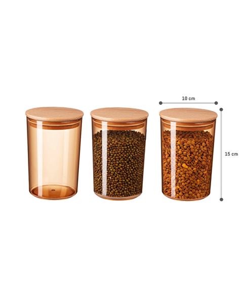 Yuviera 900ml Ahşap Kapaklı Saklama Kabı 3'lü - 3