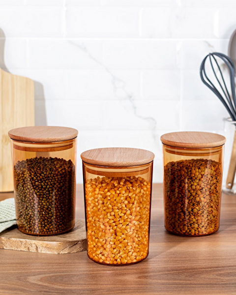 Yuviera 900ml Storage Container with Wooden Lid Set of 3 - 0