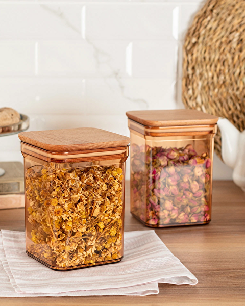 Kaviera Boîte de rangement avec couvercle en bois 1000 ml 2 pièces - 0