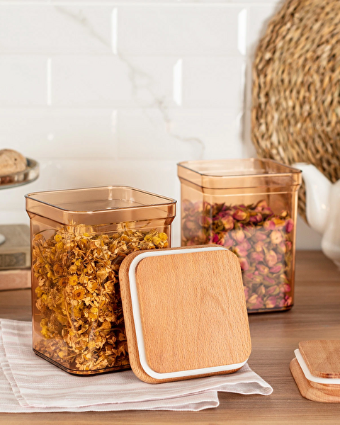 Kaviera Boîte de rangement avec couvercle en bois 1000 ml 2 pièces - 1