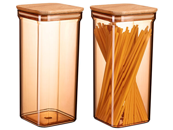 Kaviera Lot de 2 récipients de conservation 1500 ml avec couvercle en bois - 3