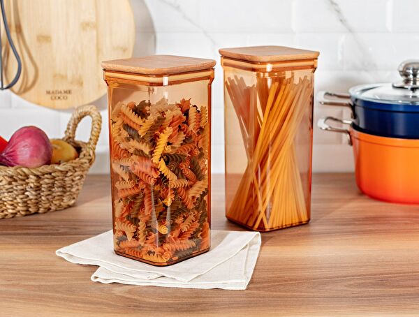 Kaviera Lot de 2 récipients de conservation 1500 ml avec couvercle en bois - 0