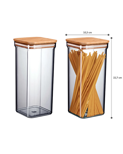 Kaviera Lot de 2 récipients de conservation 1500 ml avec couvercle en bois - 3
