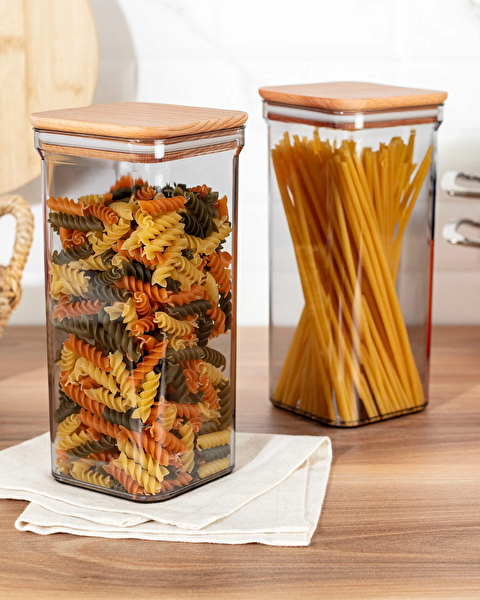 Kaviera Lot de 2 récipients de conservation 1500 ml avec couvercle en bois - 0