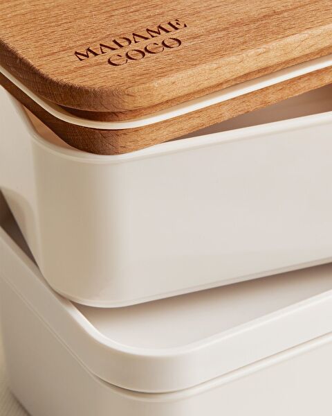 صندوق تخزين بغطاء خشبي 500 مل قطعتين - 3