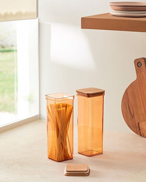 Kaviera Récipient de conservation 2 pièces avec couvercle en bois - 2100 ml - 0