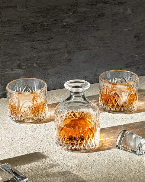 Aron 3 Piece Glass Whiskey Carafe Set - With Lid - 1