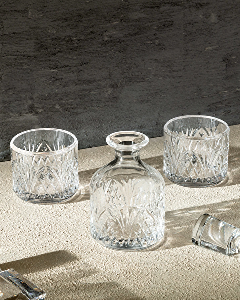 Aron 3 Piece Glass Whiskey Carafe Set - With Lid - 0