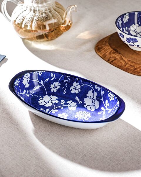 Rêve Bleu Rennes New Bone China Oval Plate with Handle - 0
