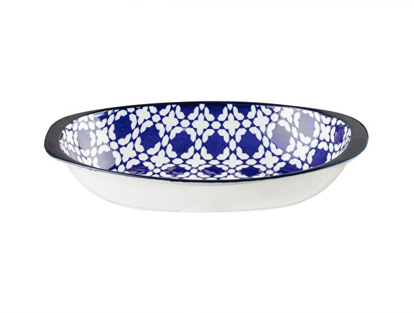 طبق بيضاوي صيني جديد من Rêve Bleu Brest بمقبض - 1