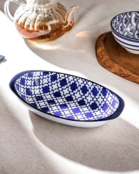 طبق بيضاوي صيني جديد من Rêve Bleu Brest بمقبض - 0