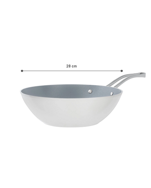Poêle Wok Nano Céramique - Blanc/Anthracite - 28 cm - 10