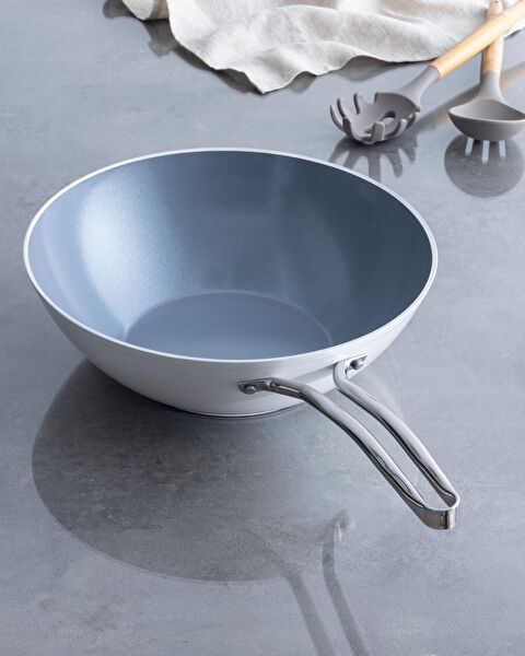Poêle Wok Nano Céramique - Blanc/Anthracite - 28 cm - 0