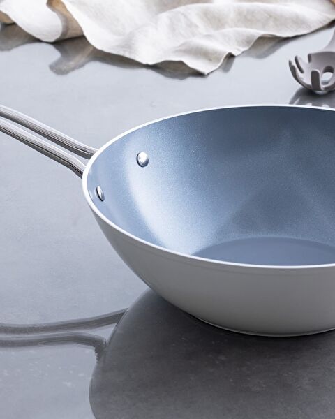 Poêle Wok Nano Céramique - Blanc/Anthracite - 28 cm - 1