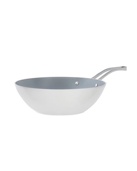 Poêle Wok Nano Céramique - Blanc/Anthracite - 28 cm - 6