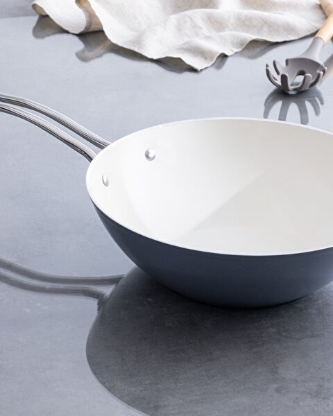 Nano Keramische Wokpan - Grijs/Wit - 28 cm - 1