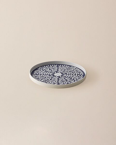 Plateau de Présentation Rond Delit - Bleu Marine/Blanc - 0