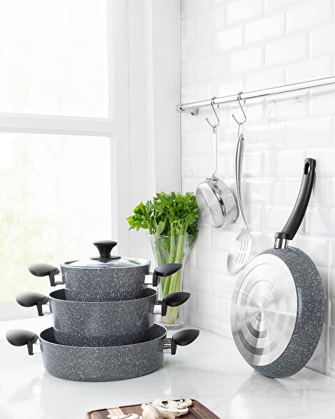 Gordes Granietlook 7-delige Pannenset - Grijs - 0