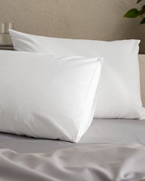 Manon 100% Cotton Ranforce Plain 2-Piece Pillowcase Set - White - 1