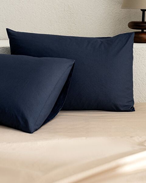 Manon 100% Cotton Ranforce Plain 2-Piece Pillow Case Set - Navy Blue - 1