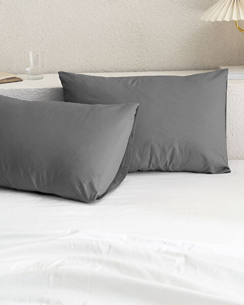 Manon 100% Cotton Ranforce Plain 2-Piece Pillow Case Set - Anthracite - 1