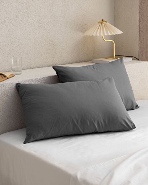 Manon 100% Cotton Ranforce Plain 2-Piece Pillow Case Set - Anthracite - 0