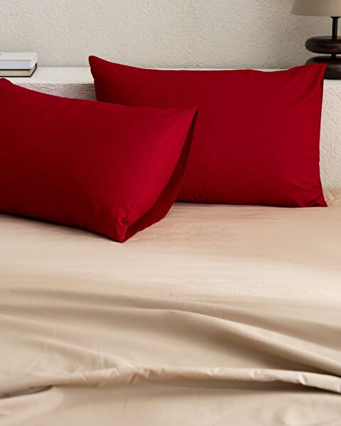 Manon 100% Cotton Ranforce Plain 2-Piece Pillowcase Set - Red - 1