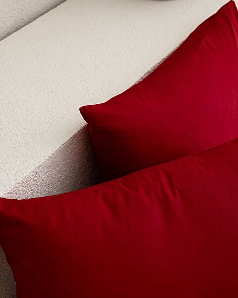 Manon 100% Cotton Ranforce Plain 2-Piece Pillowcase Set - Red - 2